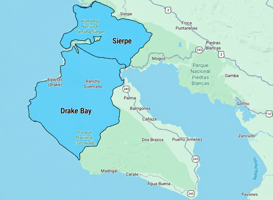 Map of Drake Bay and Sierpe